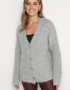 acajo Cardigan Gri Deschis cu Nasturi cu Adaos de Lână cu Manșete și Tiv Rebrate Ciandria