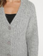 acajo Cardigan Gri Deschis cu Nasturi cu Adaos de Lână cu Manșete și Tiv Rebrate Ciandria
