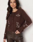 acajo Cardigan Maro închis Deschis cu lână Decorat cu broderii Nelzara