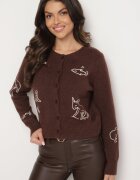 acajo Cardigan Maro închis Deschis cu lână Decorat cu broderii Nelzara