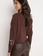 acajo Cardigan Maro închis Deschis cu lână Decorat cu broderii Nelzara