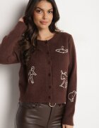 acajo Cardigan Maro închis Deschis cu lână Decorat cu broderii Nelzara