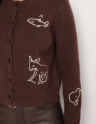 acajo Cardigan Maro închis Deschis cu lână Decorat cu broderii Nelzara