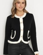 acajo Cardigan Negru cu lână nasturi și buzunare decorative Ennavia