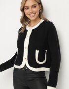 acajo Cardigan Negru cu lână nasturi și buzunare decorative Ennavia