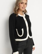 acajo Cardigan Negru cu lână nasturi și buzunare decorative Ennavia