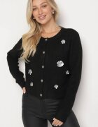acajo Cardigan Negru cu Nasturi cu Lână Decorat cu Flori Metalice Zemilaine