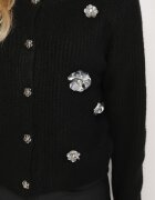 acajo Cardigan Negru cu Nasturi cu Lână Decorat cu Flori Metalice Zemilaine