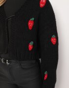 acajo Cardigan Negru Deschis Scurt cu aplicații în formă de căpșuni Lorinelle