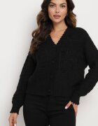 acajo Cardigan Negru Oversize Încheiat cu nasturi cu broderie decorativă Kalabrine