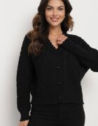 acajo Cardigan Negru Oversize Încheiat cu nasturi cu broderie decorativă Kalabrine