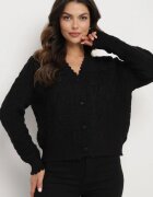 acajo Cardigan Negru Oversize Încheiat cu nasturi cu broderie decorativă Kalabrine