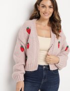 acajo Cardigan Roz Deschis Cropped cu Aplicații în formă de Căpșuni Lorinelle