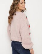 acajo Cardigan Roz Deschis Cropped cu Aplicații în formă de Căpșuni Lorinelle