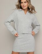 acajo Fustă Gri Tricotată cu Amestec de Lână cu Croială Dreaptă cu Elastic în Talie Pariella
