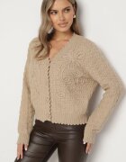 acajo Kardigan Bej închis Oversize Cu nasturi Cu broderie decorativă Kalabrine