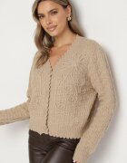acajo Kardigan Bej închis Oversize Cu nasturi Cu broderie decorativă Kalabrine