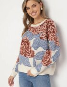acajo Pulover Bej deschis cu croială tip cutie cu model abstract cusut cu fir metalic Savrielle