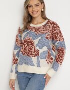 acajo Pulover Bej deschis cu croială tip cutie cu model abstract cusut cu fir metalic Savrielle