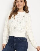 acajo Pulover Bej deschis Decorat cu model în relief și cu flori Eretina