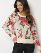 acajo Pulover Clasic Bej deschis cu croi tip cutie cu model floral rustic cu fir metalic Savielle