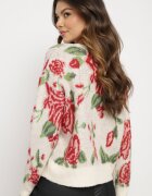 acajo Pulover Clasic Bej deschis cu croi tip cutie cu model floral rustic cu fir metalic Savielle
