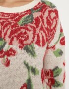 acajo Pulover Clasic Bej deschis cu croi tip cutie cu model floral rustic cu fir metalic Savielle