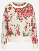 acajo Pulover Clasic Bej deschis cu croi tip cutie cu model floral rustic cu fir metalic Savielle