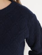 acajo Pulover Clasic Bleumarin Decorat cu embosare Derista