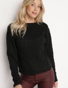 acajo Pulover Clasic Negru Decorat cu model în relief Derista