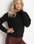 acajo Pulover Clasic Negru Decorat cu model în relief Derista