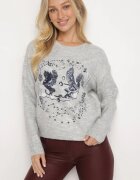 acajo Pulover Gri deschis cu broderie decorativă în față Minavira