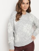 acajo Pulover Gri deschis cu Lână cu Croială Dreaptă cu Model Floral Tinthera