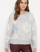 acajo Pulover Gri deschis cu Lână cu Croială Dreaptă cu Model Floral Tinthera