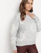 acajo Pulover Gri deschis cu Lână cu Croială Dreaptă cu Model Floral Tinthera