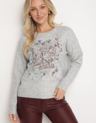acajo Pulover Gri deschis Decorat cu model brodat Inadrea