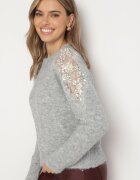 acajo Pulover Gri deschis Decorat Cu paiete Cu zirconii și Cu perle Cu lână Tiavella