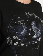 acajo Pulover Negru cu Broderie Decorativă în Față Minavira