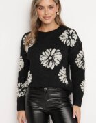 acajo Pulover Negru cu Lână cu Croială Simplă cu Imprimeu Floral Tinthera