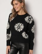 acajo Pulover Negru cu Lână cu Croială Simplă cu Imprimeu Floral Tinthera