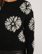 acajo Pulover Negru cu Lână cu Croială Simplă cu Imprimeu Floral Tinthera