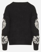 acajo Pulover Negru cu Lână cu Croială Simplă cu Imprimeu Floral Tinthera