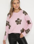 acajo Pulover Roz cu Aplicații Florale și Paiete Ciadora