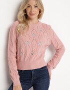 acajo Pulover Roz cu model în relief și flori Eretina