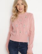 acajo Pulover Roz cu model în relief și flori Eretina