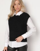 acajo Vestă Reiată Neagră cu Lână Stil Pulover Sintille