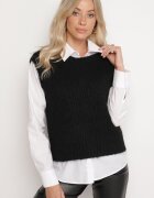 acajo Vestă Reiată Neagră cu Lână Stil Pulover Sintille