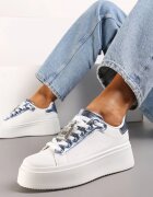  Adidași Alb-Albastru cu Ornament Metalic cu Zirconii la Șireturi Awenttes