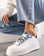  Adidași Alb-Albastru cu Ornament Metalic cu Zirconii la Șireturi Awenttes