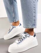  Adidași Alb-Albastru cu Ornament Metalic cu Zirconii la Șireturi Awenttes
